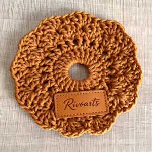 Rustic Crochet Coaster on Wooden Coffee Table, Customizable Cotton Linen Coaster for Cafe & Home Use