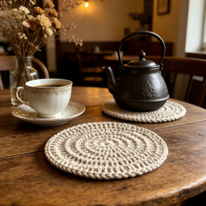 Custom Coasters - Personalized Hand-Crocheted Linen Cotton Coasters with Custom Embroidery